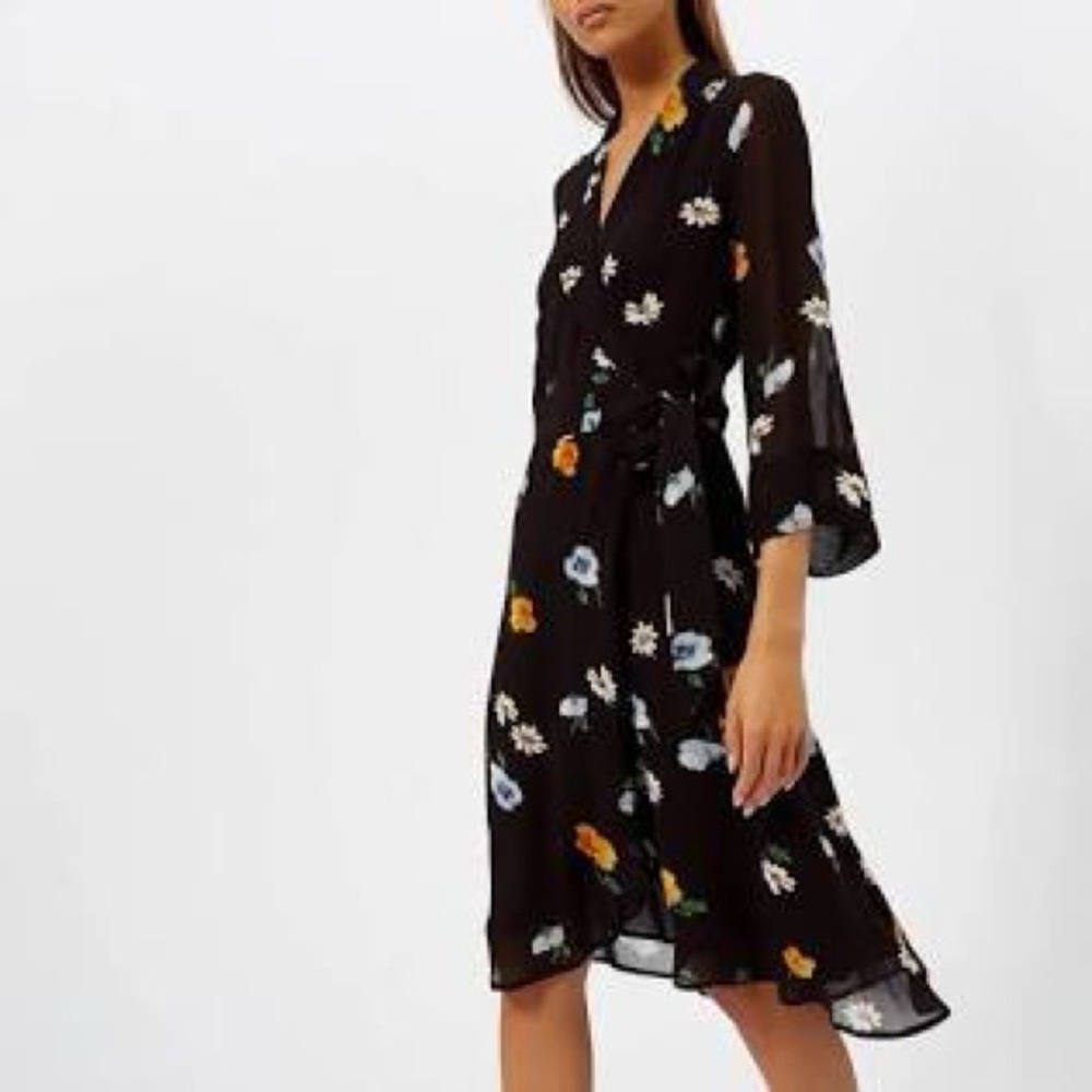 Ganni Floral Black Wrap Dress